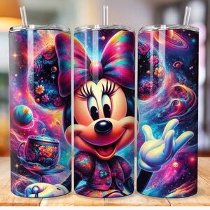 Minnie Mouse Galaxy Neon Skinny Tumbler - Colorful Cosmic Design